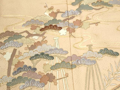 平和屋着物●訪問着　作家物　駒刺繍　浜松枝垂れ柳花文　暈し染め　金彩　正絹　逸品　CABI3317yc