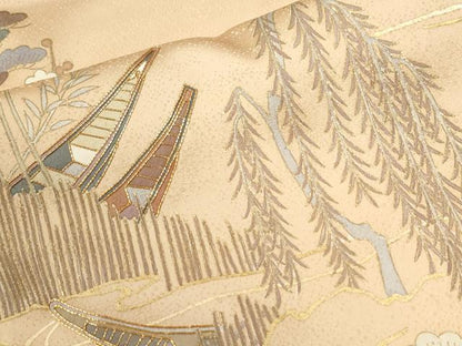 平和屋着物●訪問着　作家物　駒刺繍　浜松枝垂れ柳花文　暈し染め　金彩　正絹　逸品　CABI3317yc
