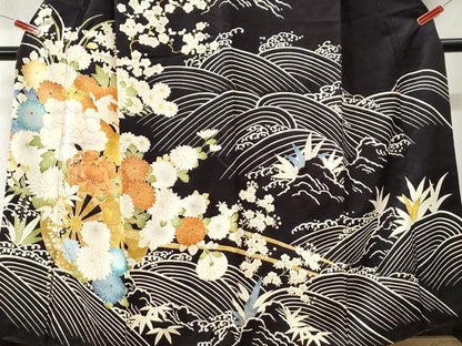 平和屋着物●訪問着　立波牡丹乱菊花車文　金彩　正絹　逸品　CABI3321yc