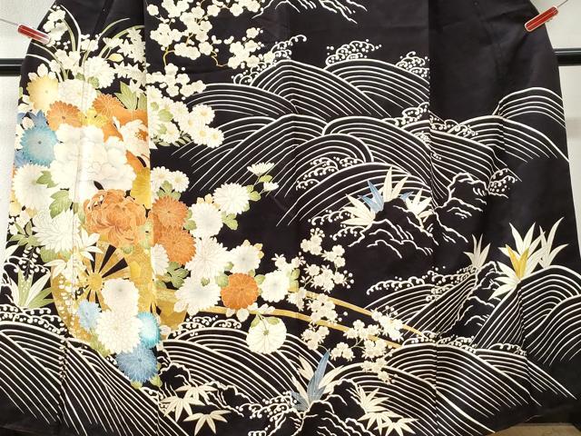 平和屋着物●訪問着　立波牡丹乱菊花車文　金彩　正絹　逸品　CABI3321yc