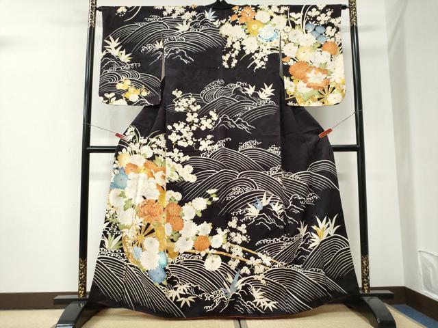 平和屋着物●訪問着　立波牡丹乱菊花車文　金彩　正絹　逸品　CABI3321yc