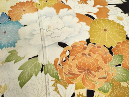 平和屋着物●訪問着　立波牡丹乱菊花車文　金彩　正絹　逸品　CABI3321yc