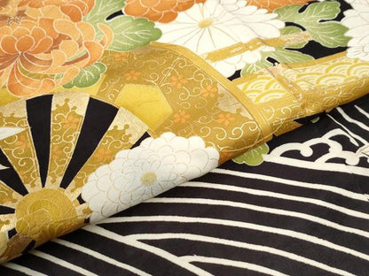 平和屋着物●訪問着　立波牡丹乱菊花車文　金彩　正絹　逸品　CABI3321yc