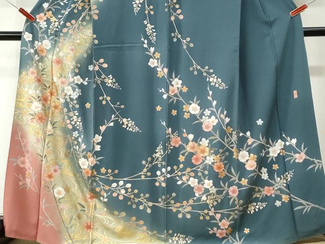 平和屋着物●訪問着　作家物　松峰　流水枝花文　暈し染め　金彩　正絹　逸品　CABI3322yc