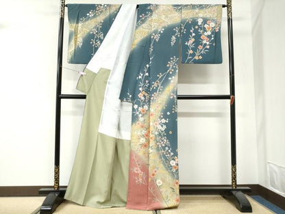平和屋着物●訪問着　作家物　松峰　流水枝花文　暈し染め　金彩　正絹　逸品　CABI3322yc