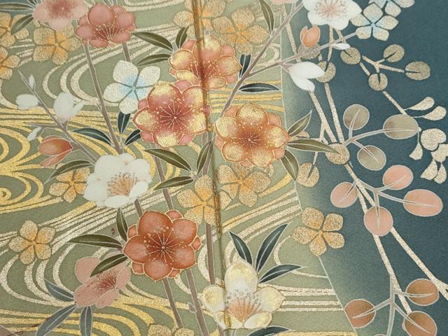 平和屋着物●訪問着　作家物　松峰　流水枝花文　暈し染め　金彩　正絹　逸品　CABI3322yc