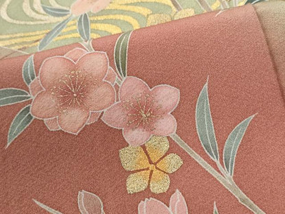 平和屋着物●訪問着　作家物　松峰　流水枝花文　暈し染め　金彩　正絹　逸品　CABI3322yc