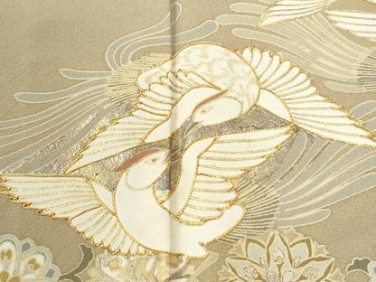 平和屋着物●豪華色留袖　駒刺繍　鳳凰花唐草文　金彩　正絹　逸品　CABI3323yc