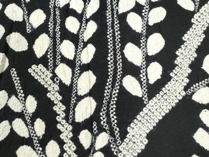 平和屋着物●訪問着　枝葉文　黒地　ロング丈　正絹　逸品　CABI3330yc