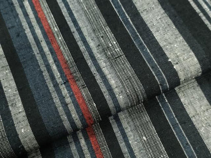 平和屋着物●上質な紬　縞　黒地　正絹　逸品　未使用　CABI3333yc