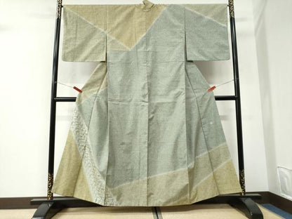 平和屋着物●二代目 川村久太郎　訪問着　紬地　扇　正絹　逸品　CABI3335yc