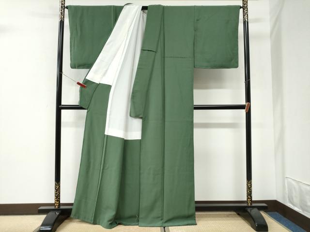 平和屋着物●上質な色無地　緑青色　正絹　逸品　未使用　CABI3348yc