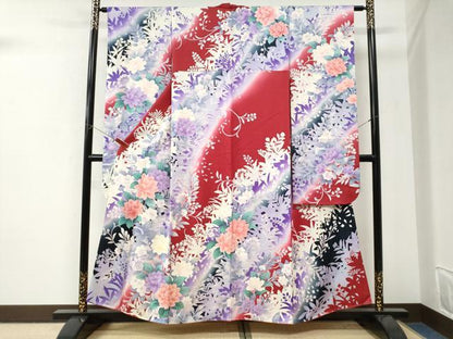 平和屋着物●豪華振袖　草花文　暈し染め　正絹　逸品　CABI3351yc