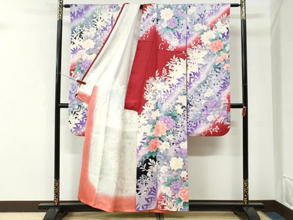平和屋着物●豪華振袖　草花文　暈し染め　正絹　逸品　CABI3351yc