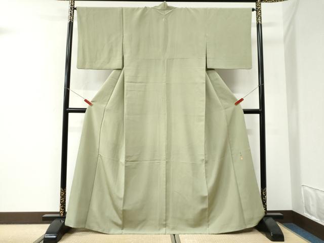 平和屋着物●上質な色無地　作家物　抹茶色　京王百貨店扱い　正絹　逸品　CABI3355yc