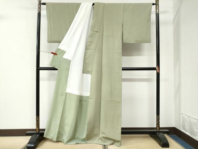 平和屋着物●上質な色無地　作家物　抹茶色　京王百貨店扱い　正絹　逸品　CABI3355yc