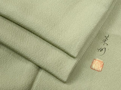 平和屋着物●上質な色無地　作家物　抹茶色　京王百貨店扱い　正絹　逸品　CABI3355yc