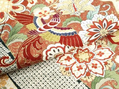 平和屋着物●豪華振袖　鳳凰吉祥花唐草文　暈し染め　金彩　三越扱い　正絹　逸品　CABI3356yc