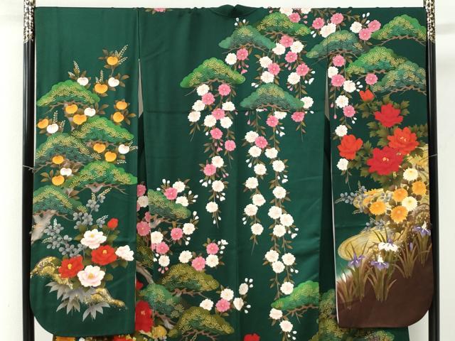 平和屋着物●豪華振袖　孔雀牡丹花文　金彩　正絹　逸品　CABI3357yc