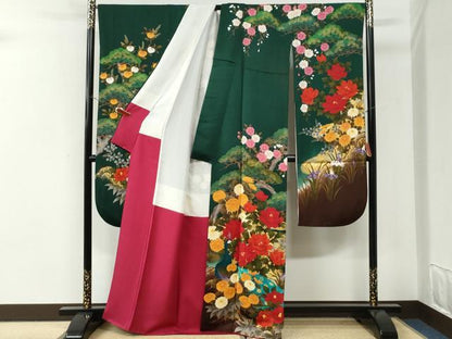 平和屋着物●豪華振袖　孔雀牡丹花文　金彩　正絹　逸品　CABI3357yc
