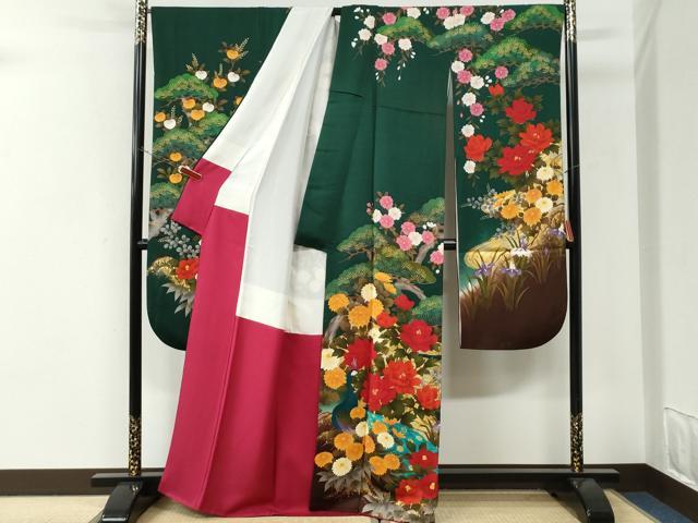 平和屋着物●豪華振袖　孔雀牡丹花文　金彩　正絹　逸品　CABI3357yc