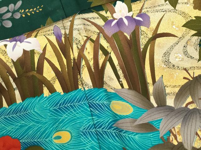 平和屋着物●豪華振袖　孔雀牡丹花文　金彩　正絹　逸品　CABI3357yc