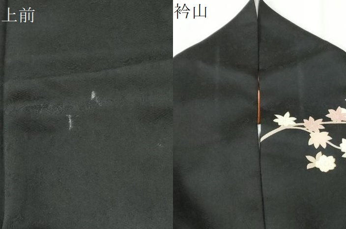 平和屋着物●訪問着　刺繍　立波枝花文　暈し染め　黒地　金彩　正絹　逸品　CABI3358yc