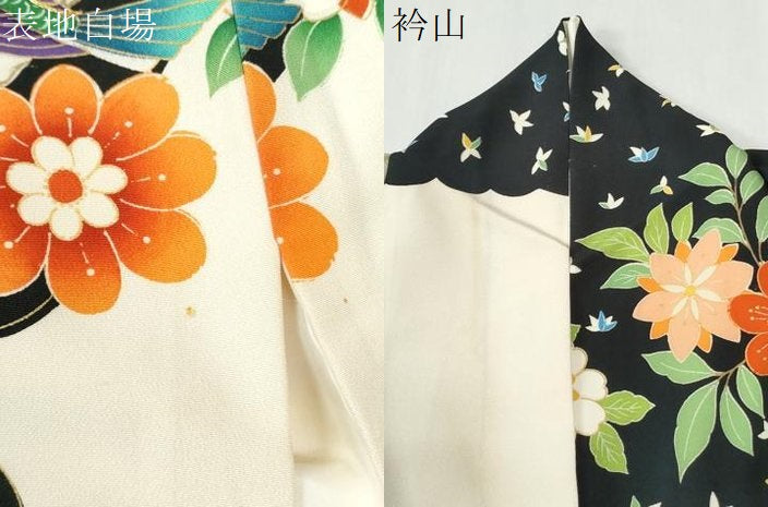 平和屋着物●豪華振袖　駒刺繍　花鳥文　黒地　金彩　正絹　逸品　CABI3359yc