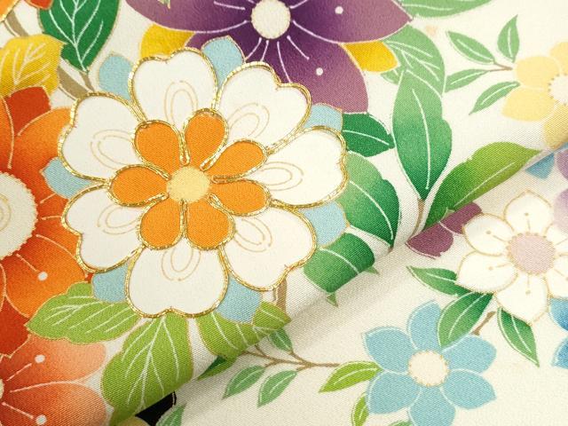 平和屋着物●豪華振袖　駒刺繍　花鳥文　黒地　金彩　正絹　逸品　CABI3359yc
