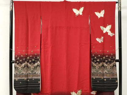 平和屋着物●豪華振袖　舞蝶花唐草文　暈し染め　金彩　正絹　逸品　CABI3363yc