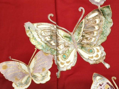 平和屋着物●豪華振袖　舞蝶花唐草文　暈し染め　金彩　正絹　逸品　CABI3363yc