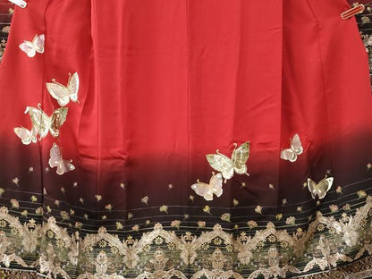 平和屋着物●豪華振袖　舞蝶花唐草文　暈し染め　金彩　正絹　逸品　CABI3363yc