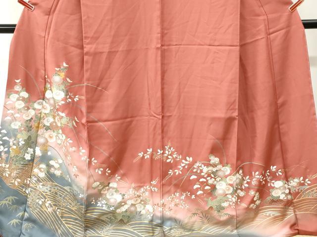 平和屋着物●訪問着　立波竹垣枝菊文　暈し染め　金彩　ロング丈　正絹　逸品　CABI3371yc