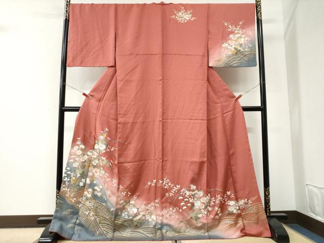 平和屋着物●訪問着　立波竹垣枝菊文　暈し染め　金彩　ロング丈　正絹　逸品　CABI3371yc