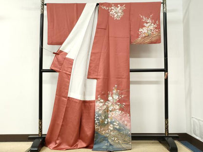平和屋着物●訪問着　立波竹垣枝菊文　暈し染め　金彩　ロング丈　正絹　逸品　CABI3371yc