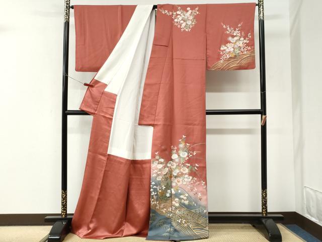 平和屋着物●訪問着　立波竹垣枝菊文　暈し染め　金彩　ロング丈　正絹　逸品　CABI3371yc