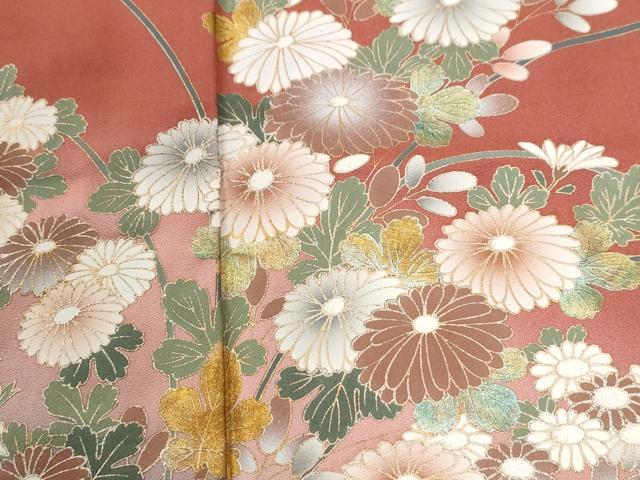平和屋着物●訪問着　立波竹垣枝菊文　暈し染め　金彩　ロング丈　正絹　逸品　CABI3371yc