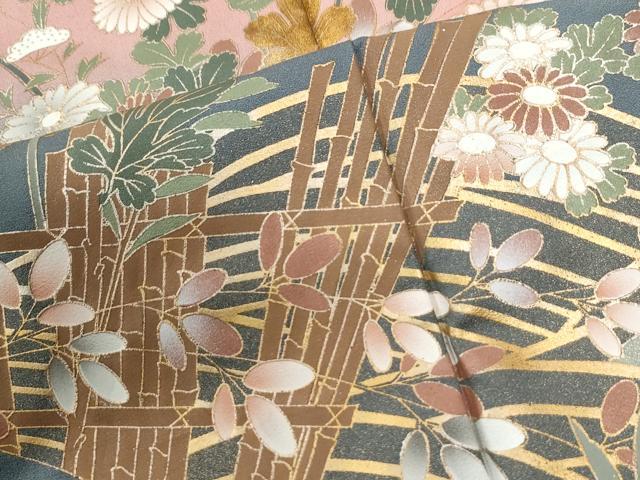 平和屋着物●訪問着　立波竹垣枝菊文　暈し染め　金彩　ロング丈　正絹　逸品　CABI3371yc