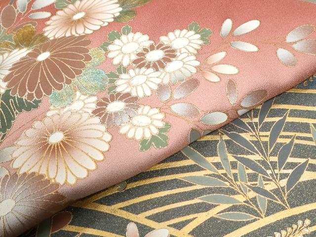 平和屋着物●訪問着　立波竹垣枝菊文　暈し染め　金彩　ロング丈　正絹　逸品　CABI3371yc