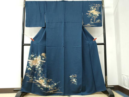 平和屋着物●訪問着　霞扇面鼓花鳥文　金彩　正絹　逸品　CABI3374yc