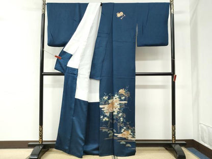 平和屋着物●訪問着　霞扇面鼓花鳥文　金彩　正絹　逸品　CABI3374yc