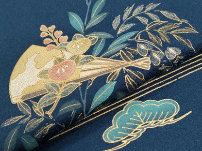 平和屋着物●訪問着　霞扇面鼓花鳥文　金彩　正絹　逸品　CABI3374yc