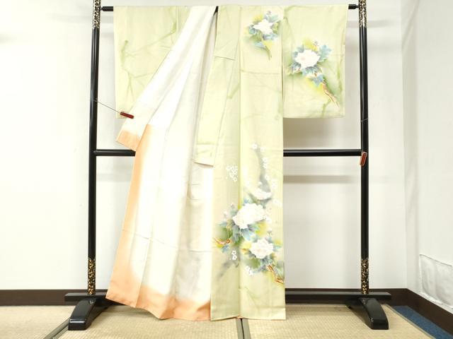 平和屋着物●訪問着　刺繍　牡丹花文　暈し染め　正絹　逸品　CABI3376yc
