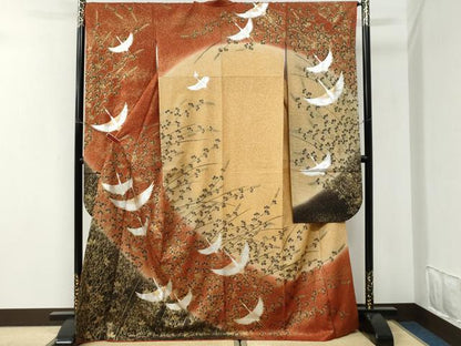 平和屋着物●豪華振袖　飛鶴萩文　暈し染め　金銀彩　正絹　逸品　CABI3380yc