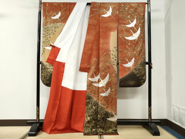 平和屋着物●豪華振袖　飛鶴萩文　暈し染め　金銀彩　正絹　逸品　CABI3380yc