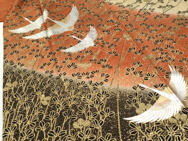平和屋着物●豪華振袖　飛鶴萩文　暈し染め　金銀彩　正絹　逸品　CABI3380yc