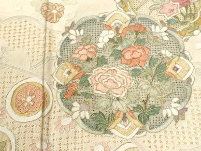 平和屋着物●中国三大刺繍　蘇州刺繍　スワトウ刺繍　総刺繍　訪問着　道長吉祥花文　暈し染め　金糸　正絹　逸品　CABI3383yc