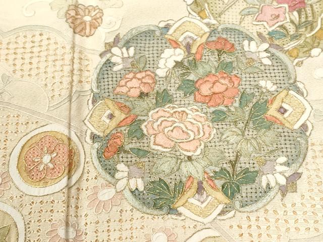 平和屋着物●中国三大刺繍　蘇州刺繍　スワトウ刺繍　総刺繍　訪問着　道長吉祥花文　暈し染め　金糸　正絹　逸品　CABI3383yc