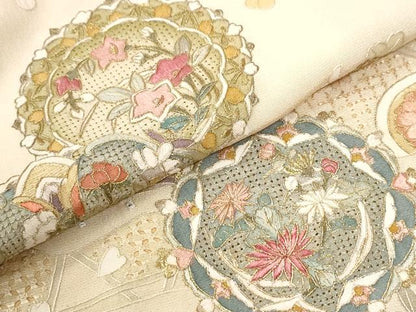 平和屋着物●中国三大刺繍　蘇州刺繍　スワトウ刺繍　総刺繍　訪問着　道長吉祥花文　暈し染め　金糸　正絹　逸品　CABI3383yc
