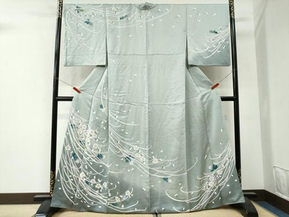 平和屋着物●訪問着　舞花文　暈し染め　銀彩　正絹　逸品　CABI3385yc